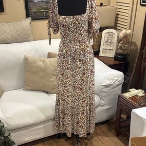 Siren Lily Floral Long Sleeve Dress in Brown and Cream